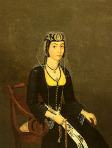 <i><b>Portrait de Mlikova (Melikachvili)  </b>1740-50.La pose des modles est quelque peu conventionnelle ; la composition pyramidale tire les silhouettes vers le haut</i>